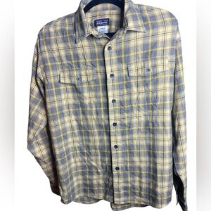 Patagonia Mens Sz M Blue Yellow Plaid Organic Cotton Shirt